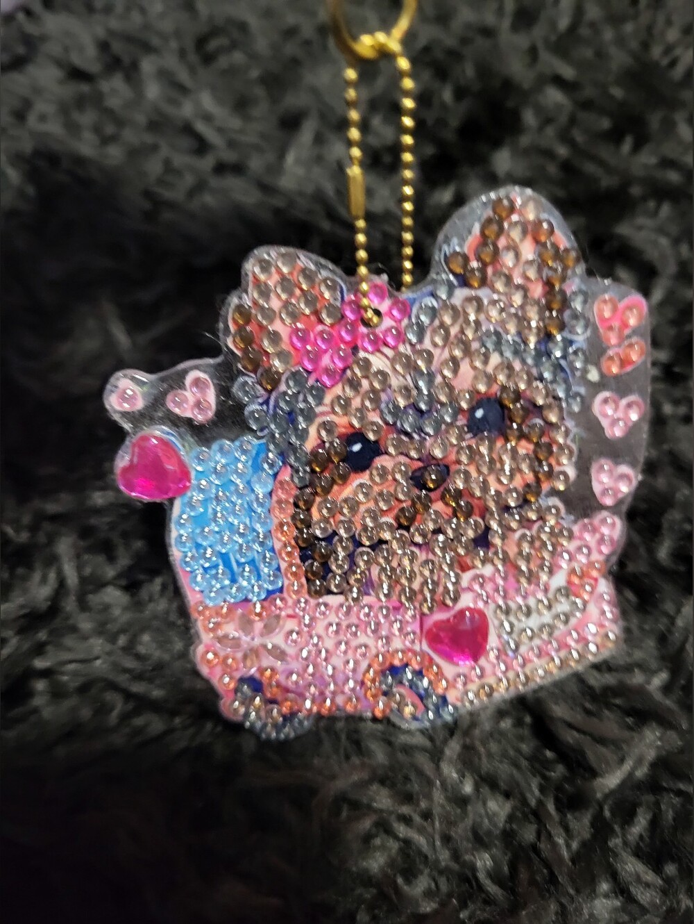 Rhinestone Puppy Pendant Necklace - Pink, Blue, Gold Accents - Picture 4 of 4